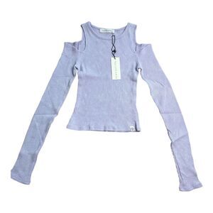 New! Daydreamer Women's Rebel Girl Cold Shoulder Thermal Crop Top Lilac XS NWT